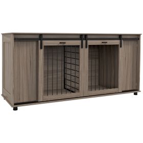 PawHut 71" Modern Dog Kennel Furniture with Removable Divider, Storage, for 2 Small Dogs or 1 Large Dog, Walnut