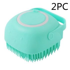 Silicone Dog Bath Massage Gloves Brush Pet Cat Bathroom Cleaning Tool Comb Brush For Dog Can Pour Shampoo Dog Grooming Supplies (Option: Green 2PC-square)